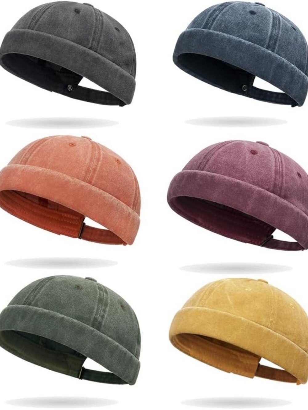 6Pcs Adjustable Brimless Docker Caps for Men & Women - Retro Cotton Beanie Set